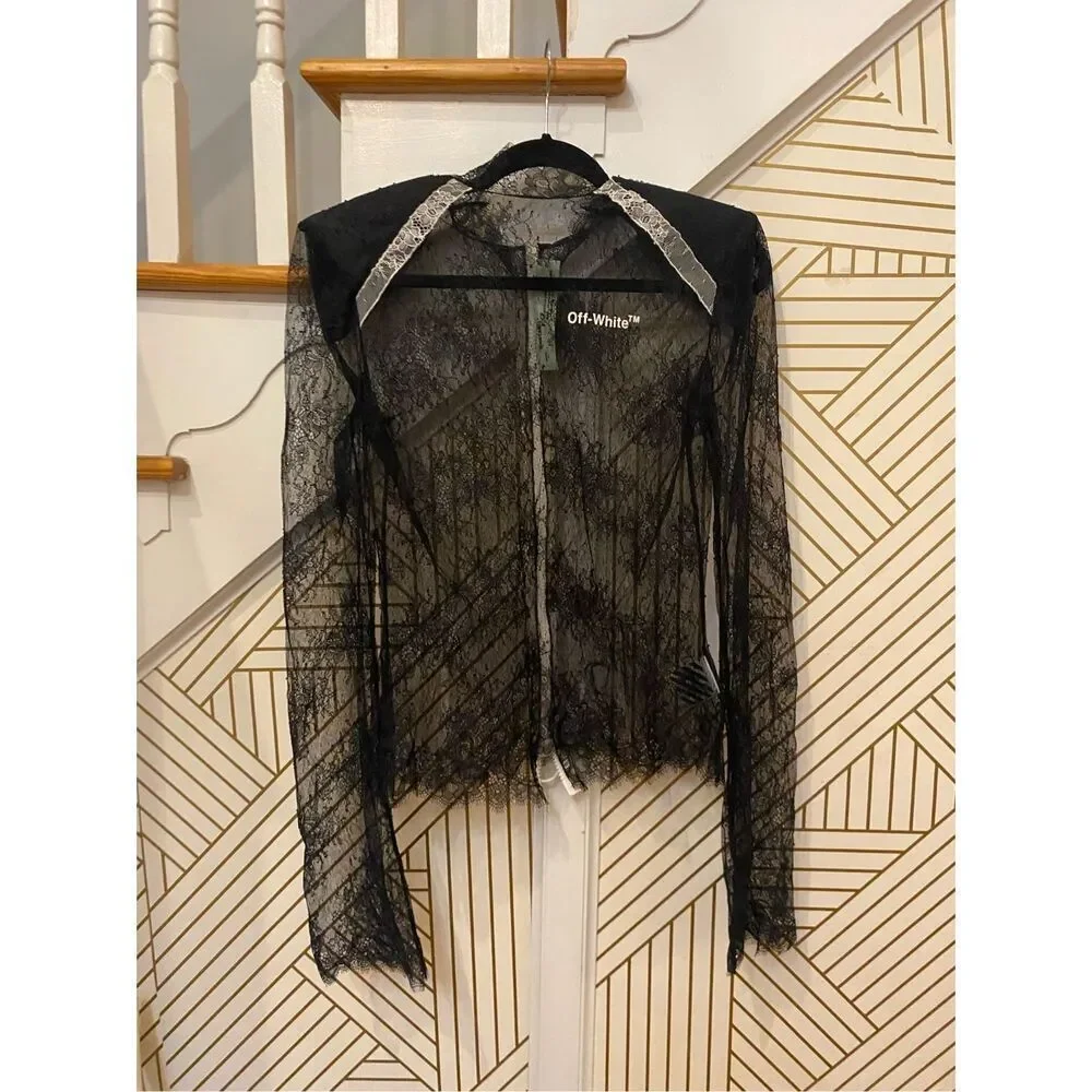 Off-White Black High-Neck Lace Top Size 44 / XL damaged - Picture 4 of 7